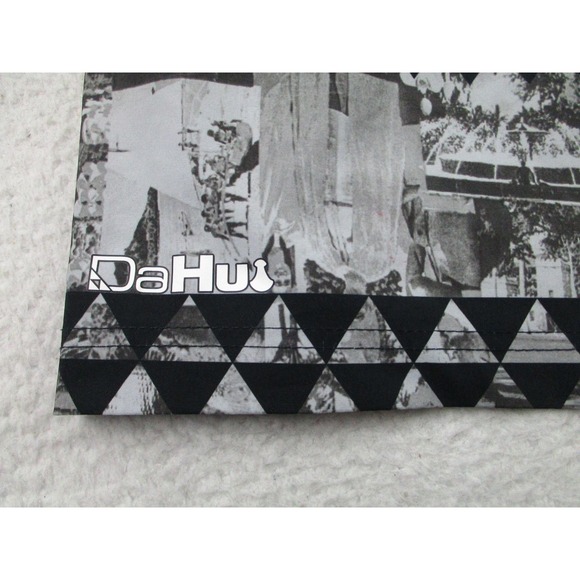 DaHui Shorts Mens 38 Black Gray Photo Print Boardshorts Surf Swim Drawstring - Picture 2 of 10